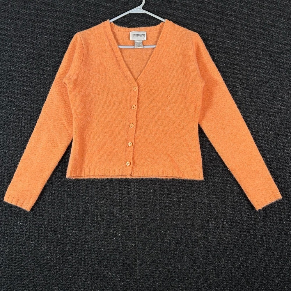 Hugo Buscati Cardigan Sweater Womens XS Orange Angora Lambswool Blend V-Neck